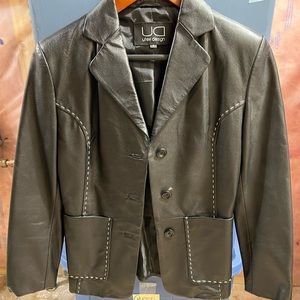 Leather Jacket, Black w/White Stitching, Size 4